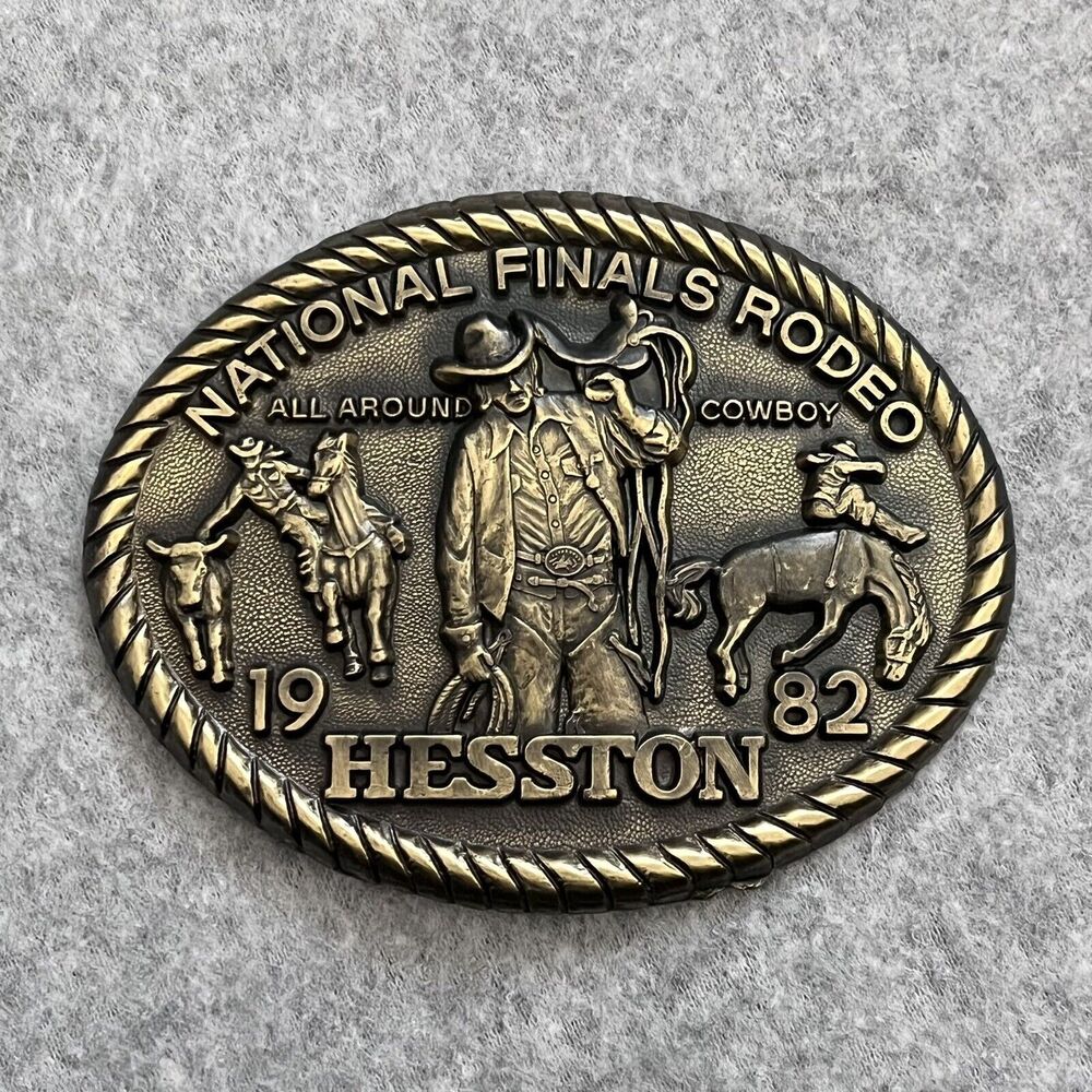 Hesston 1982 National Final Rodeo Belt Buckle 8th Edition All Around Cowboy NFR‎
